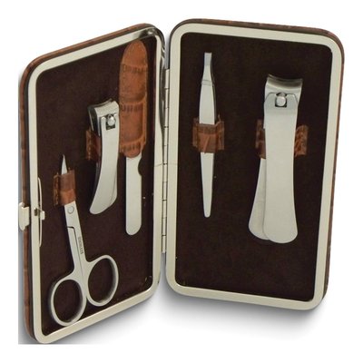Men's Brown Leather 5-Piece Manicure Set