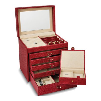 Red Ostrich-Texture Leather 5-Drawer Jewelry Chest – view 2