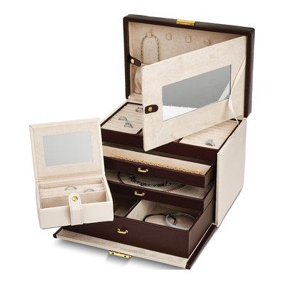 Ivory & Brown Leather 3-Drawer Locking Jewelry Case – view 2