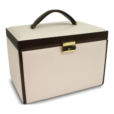 Ivory & Brown Leather 3-Drawer Locking Jewelry Case