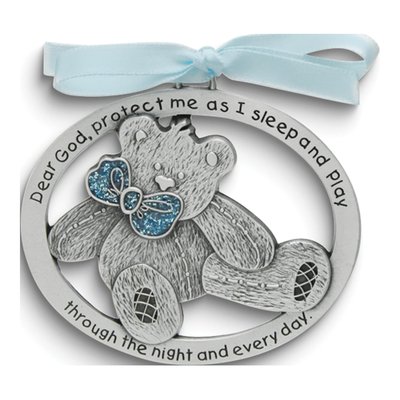 Blue Epoxy Teddy Bear Crib Medal - Baby Gift