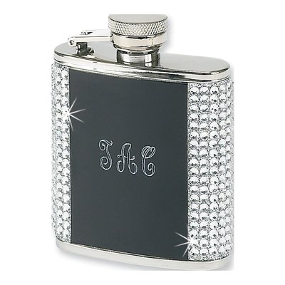 Engravable Stainless Steel Flask with Crystal Accent