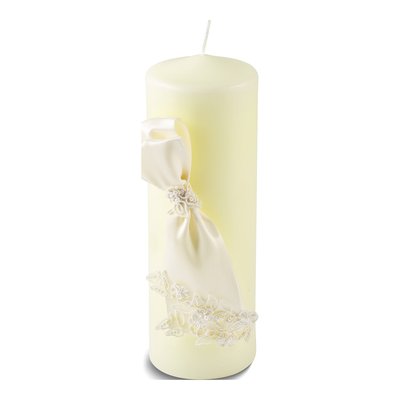 Ivory Satin Bow Pillar Candle