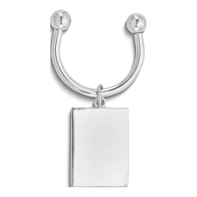 Engravable Rectangle Silver-Tone Key Ring