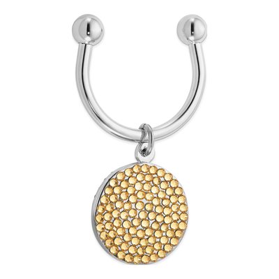 Silver-Tone Yellow Crystal Circle Key Ring