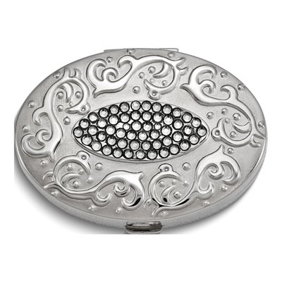 Silver-Tone Black Swarovski Crystal 2-Section Pillbox