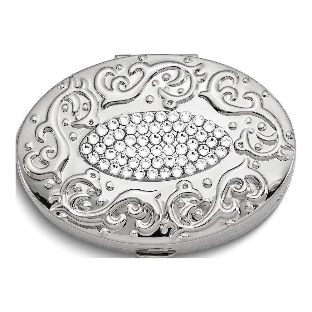 Silver-Tone Crystal 2-Section Pillbox Gift