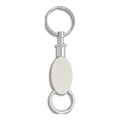 Engravable Silver-Tone Oval Valet Key Ring
