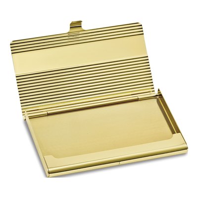 Gold-Tone Ribbed Business Card Case, Engravable – view 2