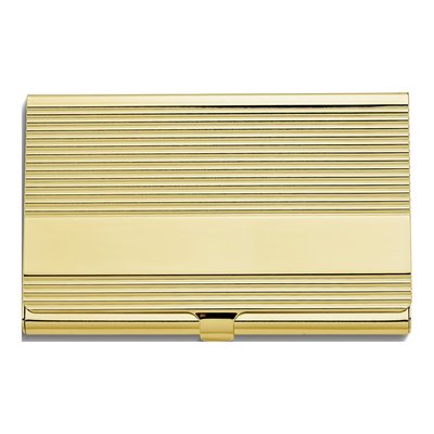 Gold-Tone Ribbed Business Card Case, Engravable
