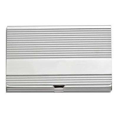 Silver-Tone Ribbed Business Card Case