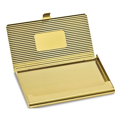 Gold-Tone Ribbed Business Card Case, Engravable – view 2