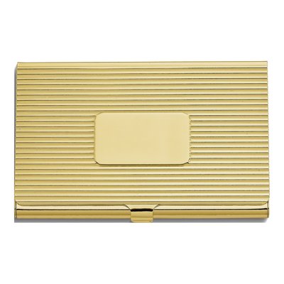 Gold-Tone Ribbed Business Card Case, Engravable