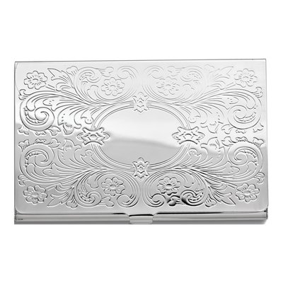 Silver-Tone Engravable Business Card Case