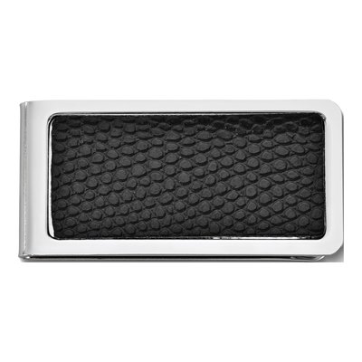 Men's Black Faux Leather Silver-Tone Money Clip