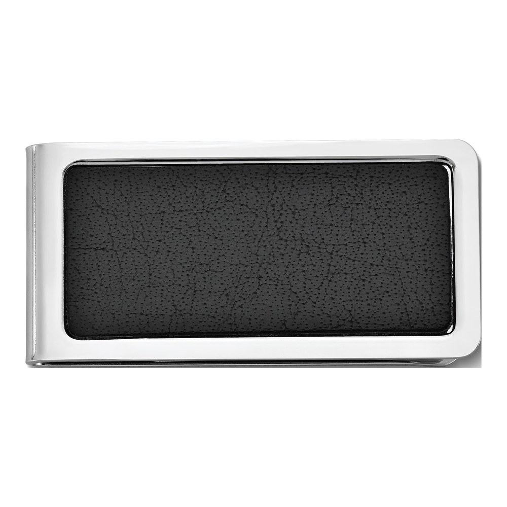 Men's Black Faux Leather Silver-tone Money Clip