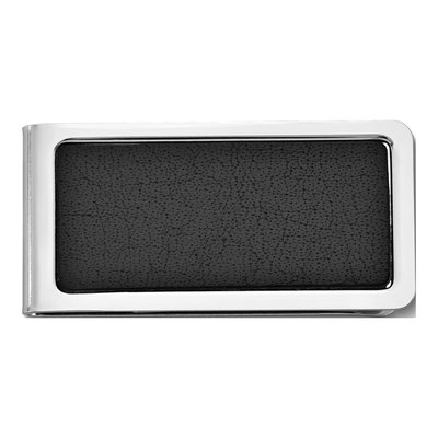 Men's Black Faux Leather Silver-tone Money Clip
