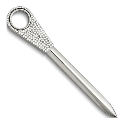 Silver-Tone Letter Opener With Clear Swarovski Crystal Magnifying Glass Handle