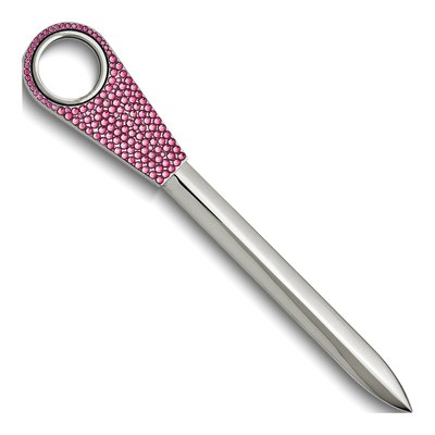 Silver-Tone Letter Opener with Rose Crystal Magnifier