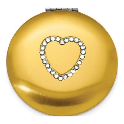 Gold-Tone Crystal Heart Compact Mirror