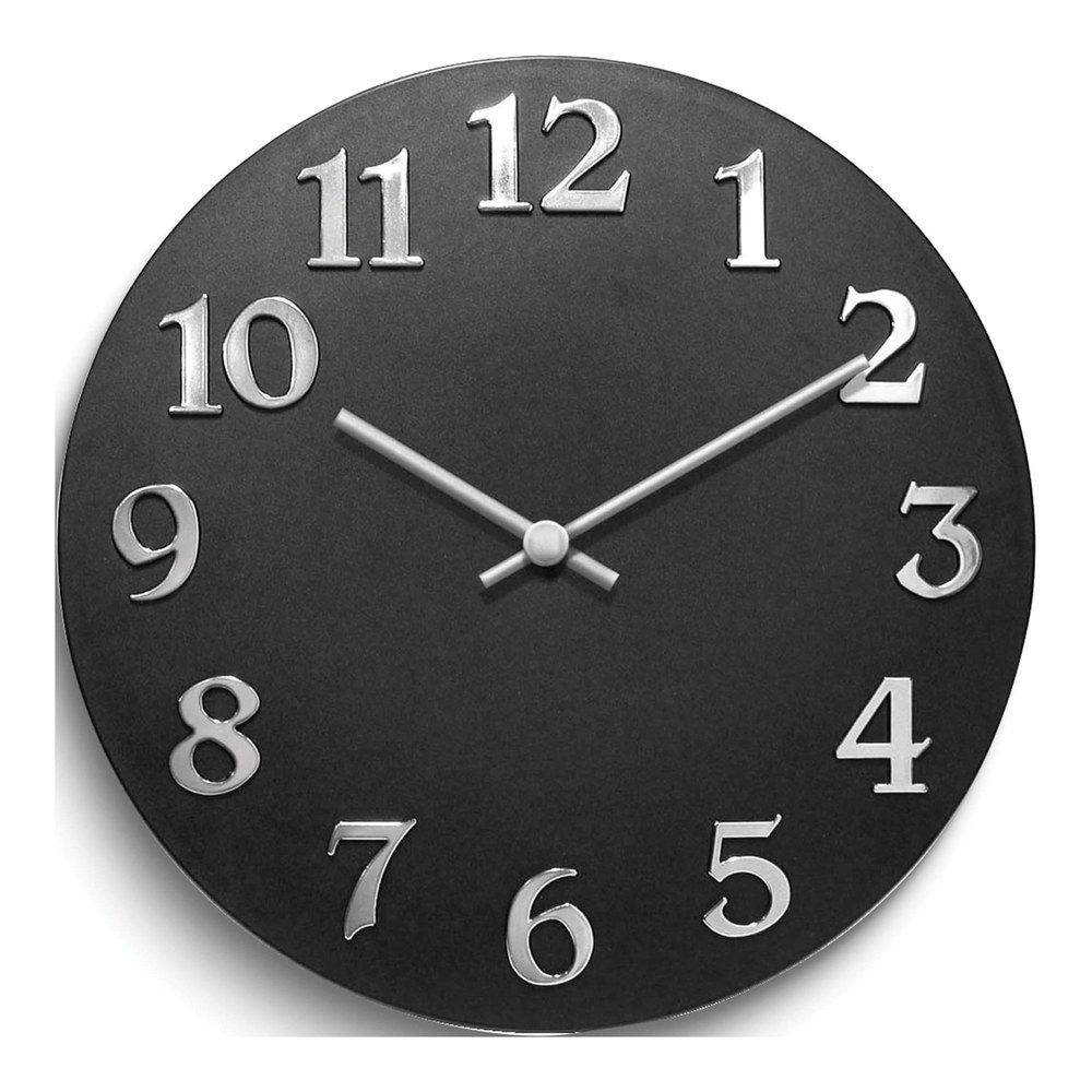 Black Resin Wall Clock with Silver-Tone Numerals