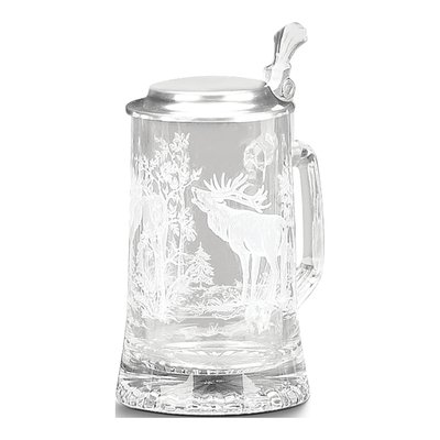 Etched Glass Elk Stein with Pewter Lid