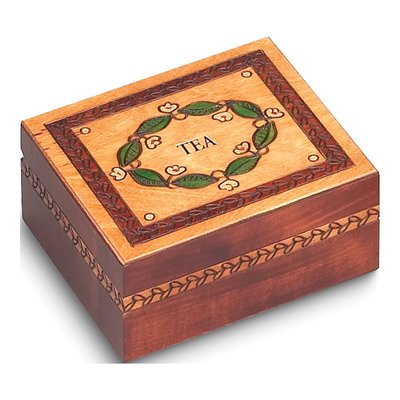 Handmade Carved Wood 4-Compartment Tea Chest