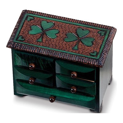 Hand-Carved Wood Shamrock 5-Drawer Chest