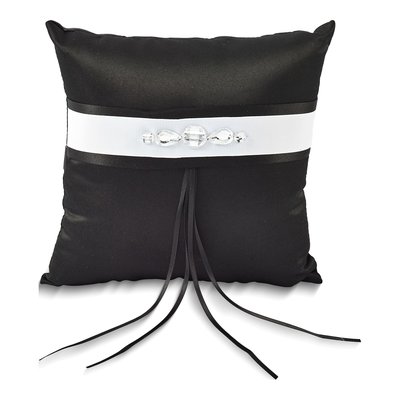 Black Satin & White Ribbon Wedding Ring Pillow