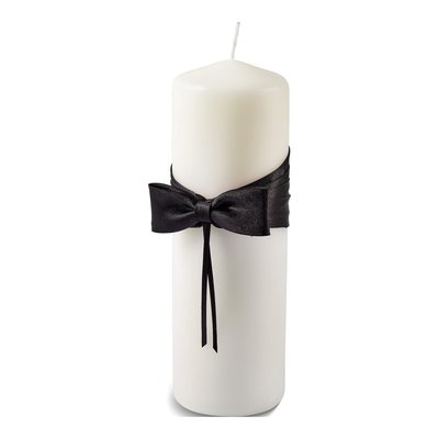 White Unity Candle with Black Satin Ribbon