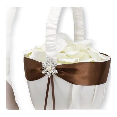 Shimmering Mocha Satin Gift Basket with Faux Pearls
