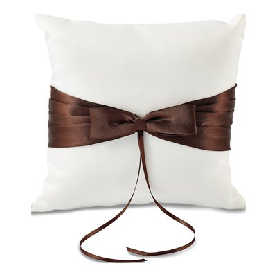 White & Mocha Satin Bow Wedding Ring Pillow