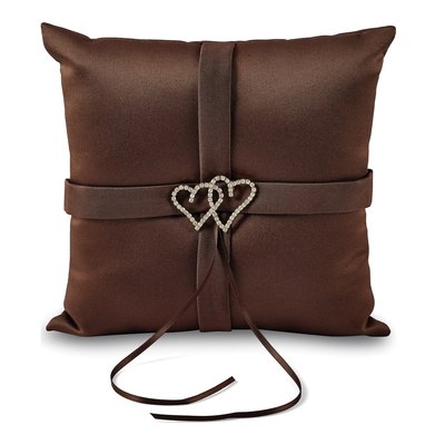 All My Heart Mocha Satin Rhinestone Ring Pillow