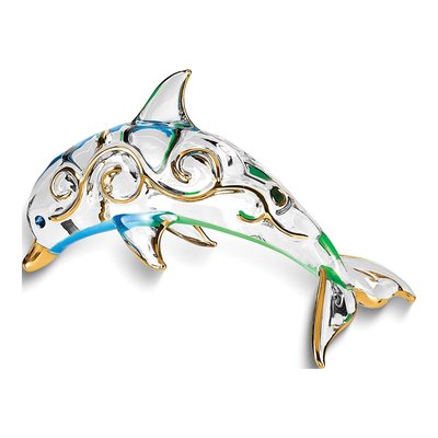 Handcrafted Glass Dolphin Figurine with 22k Gold Trim – view 2