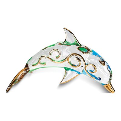 Handcrafted Glass Dolphin Figurine with 22k Gold Trim