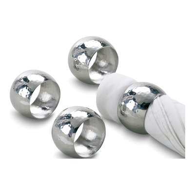 Stainless Steel Hammered Napkin Rings, Set of 4