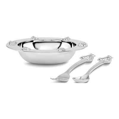 Silver-Plated Teddy Bear Bowl, Spoon & Fork Set – view 2