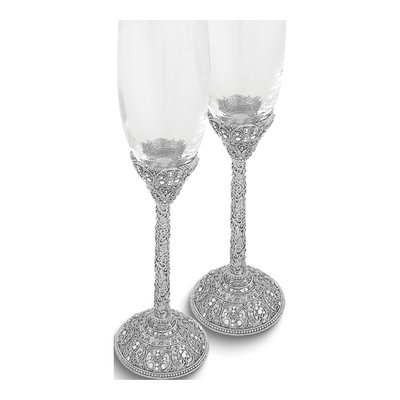 Silver-Plated Crystal Champagne Flutes, Set of 2