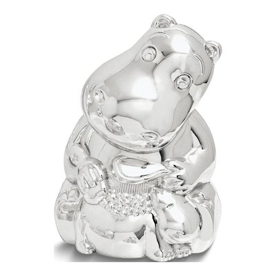 Silver-Plated Hippo & Baby Keepsake Bank