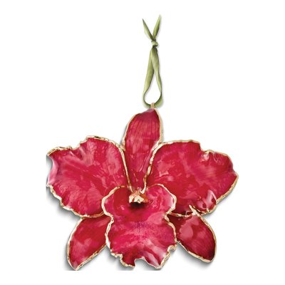 Lacquer Dipped Red Real Orchid Ornament, Gift Boxed