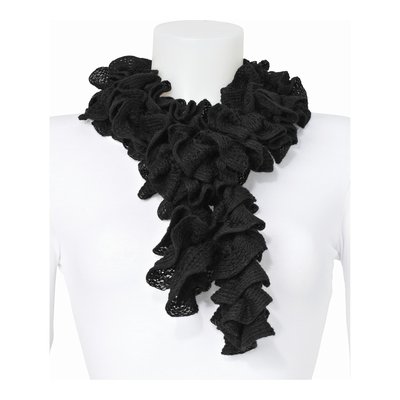 Black Knitted Frill Acrylic Fashion Scarf