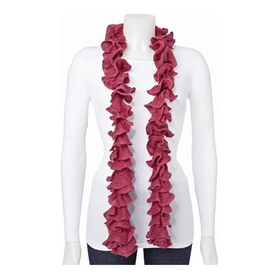 Dark Pink Knitted Frill Scarf - Acrylic Fashion Scarf – view 3