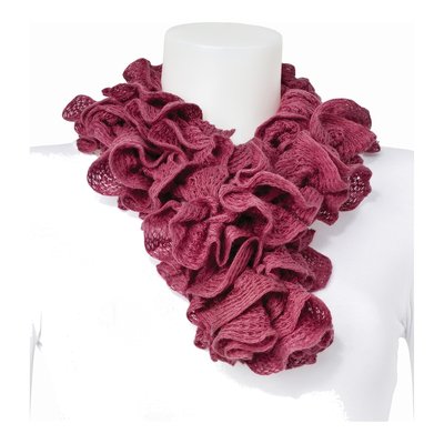 Dark Pink Knitted Frill Scarf - Acrylic Fashion Scarf