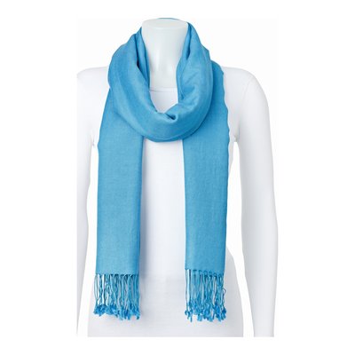 Blue Silk & Wool Blend Pashmina Scarf