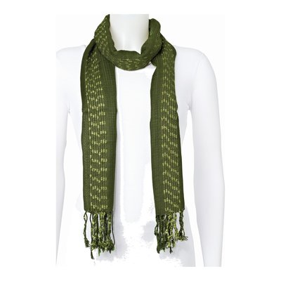 Green Striped Viscose Fashion Scarf