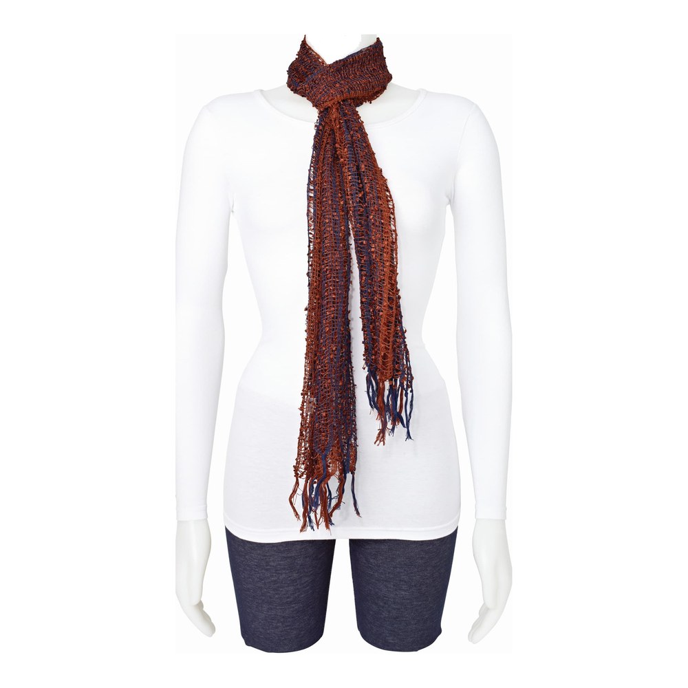Rust & Blue Open Weave Fashion Scarf