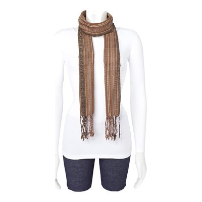 Brown Striped Viscose Fashion Scarf