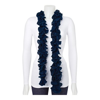 Dark Blue Knitted Frill Fashion Scarf – view 3