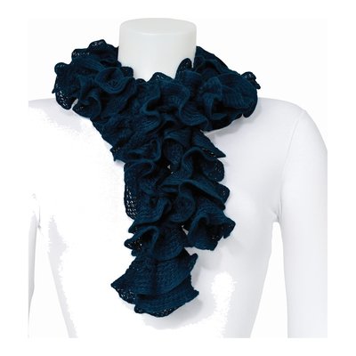 Dark Blue Knitted Frill Fashion Scarf