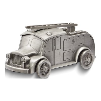 Pewter-Tone Fire Truck Metal Bank Gift